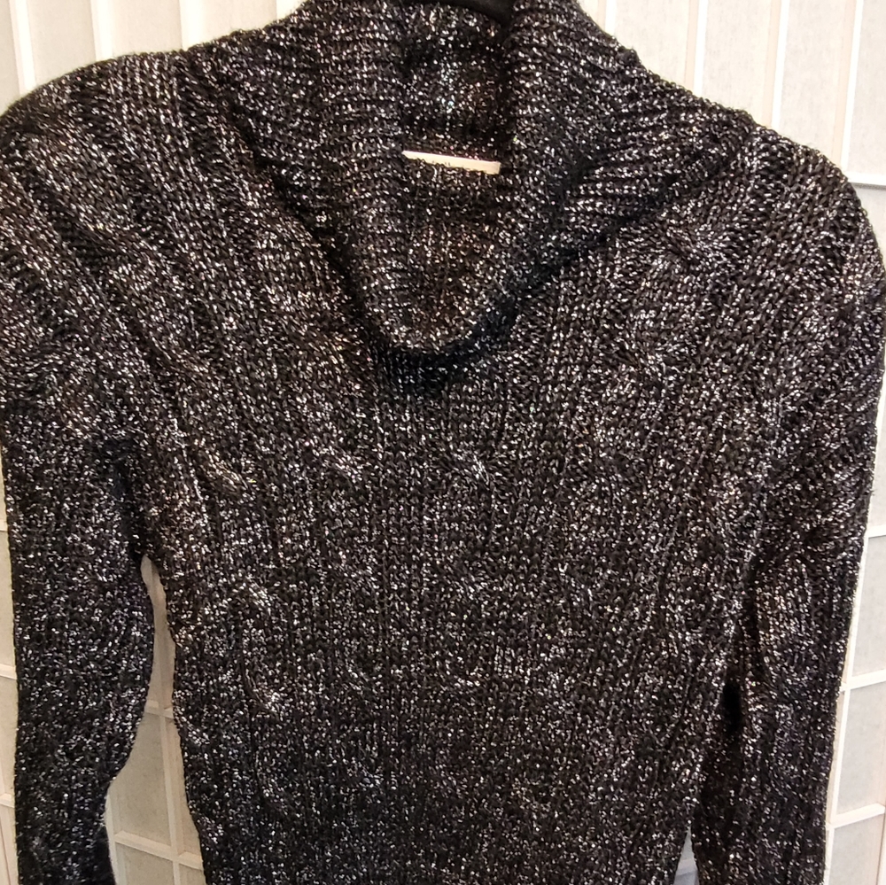 Liz Claiborne black and silver lurex turtleneck sweater, Size Small